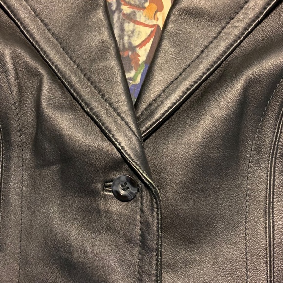 Vintage Tristan & Iseult Genuine Leather Jacket XS Black Fitted Lined Statement - Picture 7 of 16